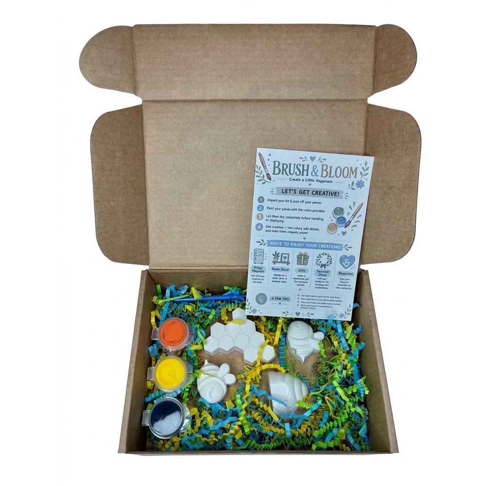 Brush & Bloom Creatures DIY Painting Kit Ceramic Figures Paint Brush Set New